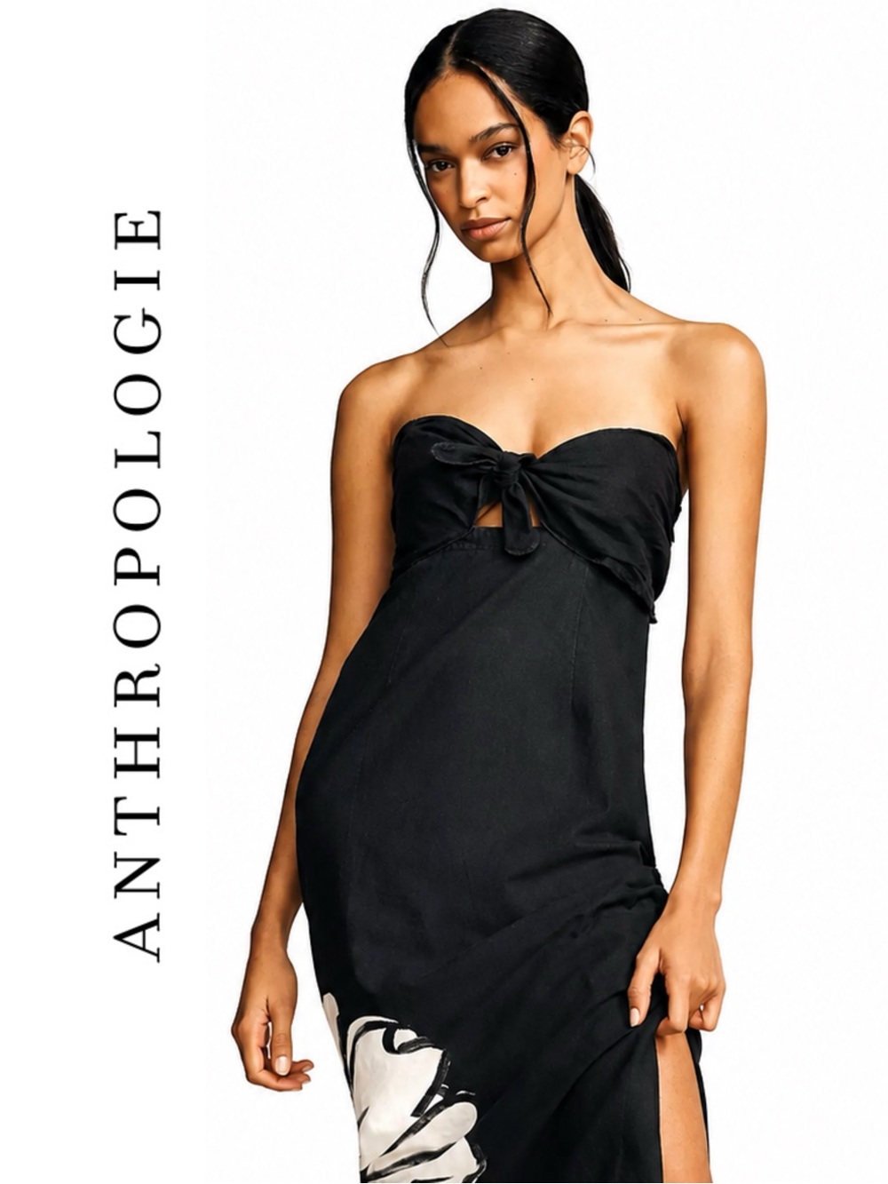 Anthropologie Maeve Strapless Linen Blend Twist Button-Front Maxi Dress